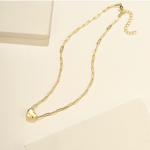 RESTOCKED!!  14k Gold plated puffy heart necklace on paperclip chain💛✨ - Picture 3 of 5